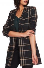 Dynamite Plaid Ruched Sleeve Blazer at Nordstrom